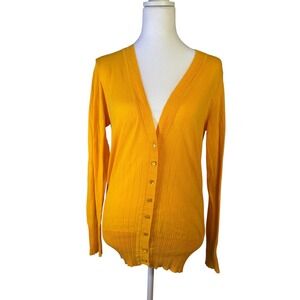 Cotton by Autumn Cashmere M Tangerine Orange V-Neck Cardigan 100% Cotton Knit